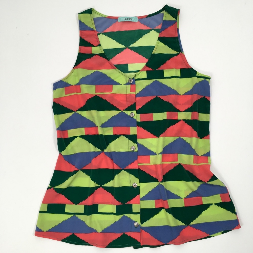 Karlie | Green Pink Aztec Button Up Tank Top